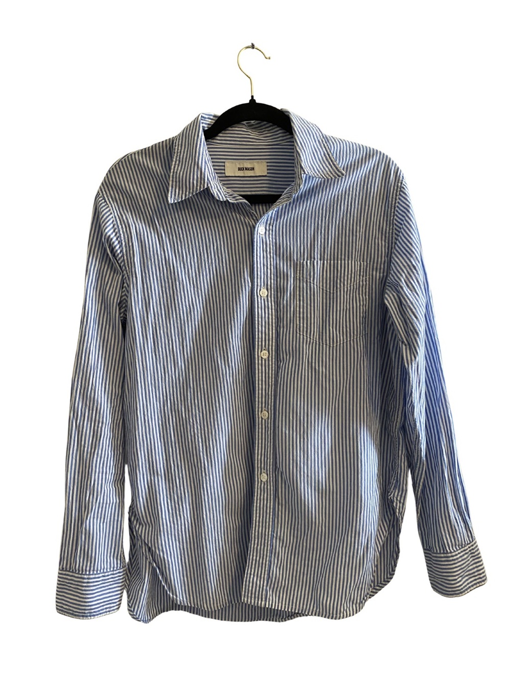 Buck Mason Blue and White Cotton Striped Button-Down Shirt